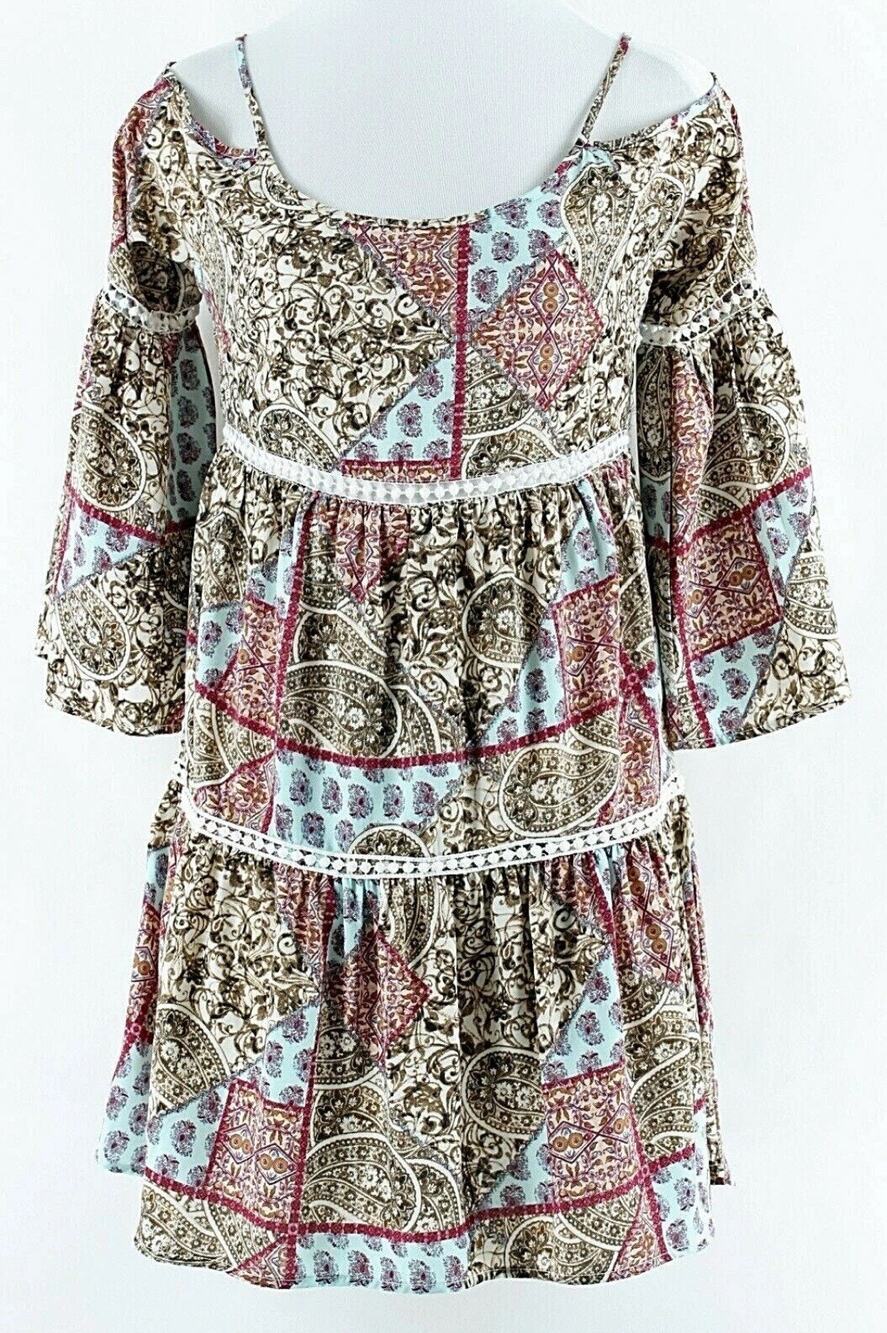 Design Lab Dress Womens Small Bohemian Prairie Indie Festival Patchwork Tunic
